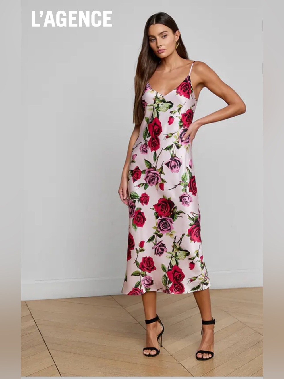L'AGENCE Seridie silk slip dress. Size 4 Floral Slip Midi Dress